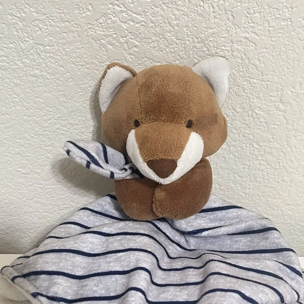 Carter's Just One You Gray Striped Fox Security Blanket Lovey Lovie Blankie